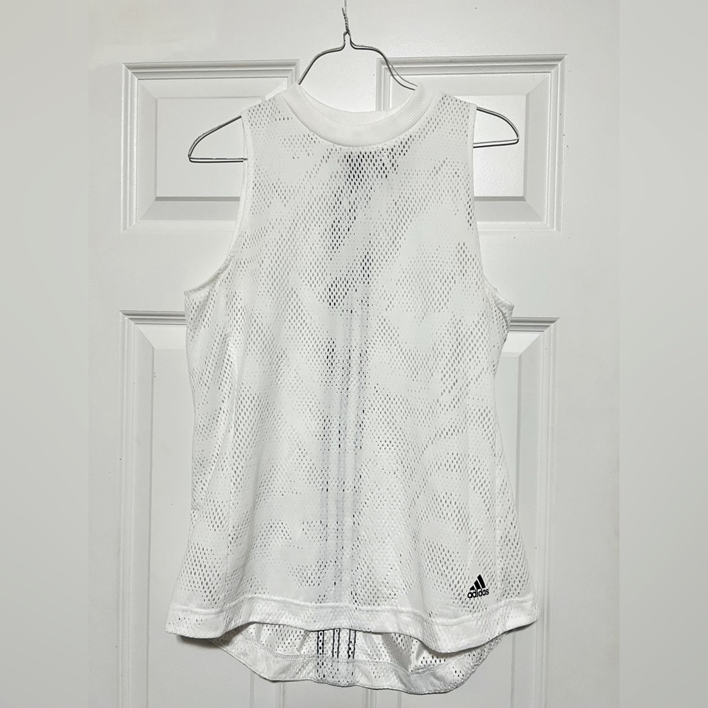 Adidas white mesh tank size M.